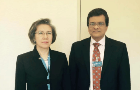 ARU-DG Dr. Wakar Uddin with UN Special Rapporteur Yanghee Lee at the 28th Session. (Image: MERHROM)