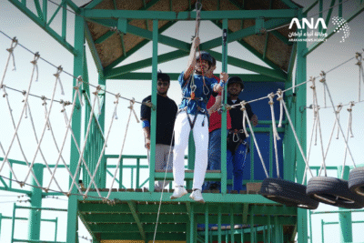 A Rohingya student participating in the individual games in the summer club (Image: ANA)