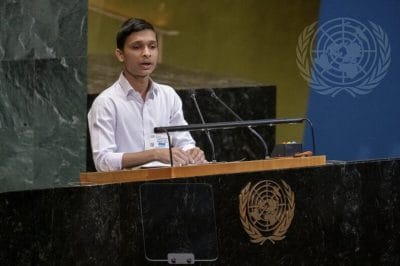A Rohingya activist talking during UN High-Level conference on Rohingya, in New York, 30-9-2025 (Image: UN)